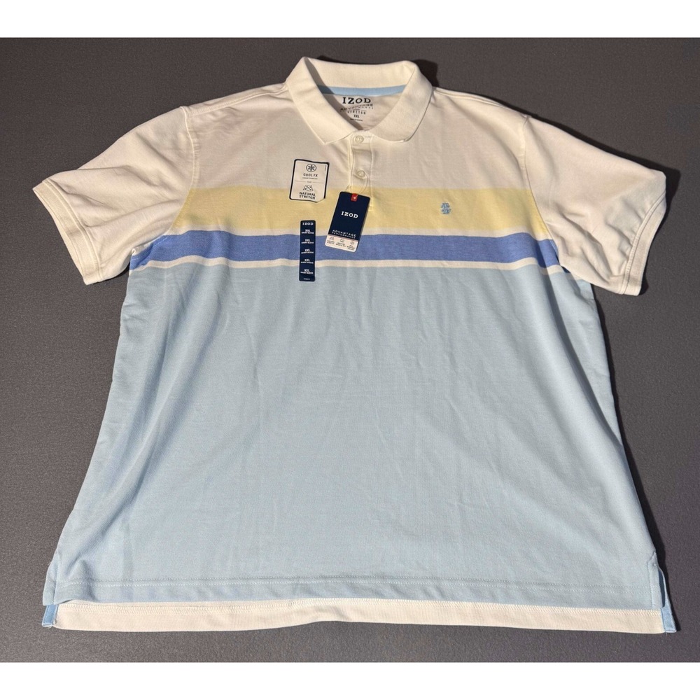 Izod Polo White / Blue / Yellow Advantage Performance Stretch Shirt Size XXL NWT